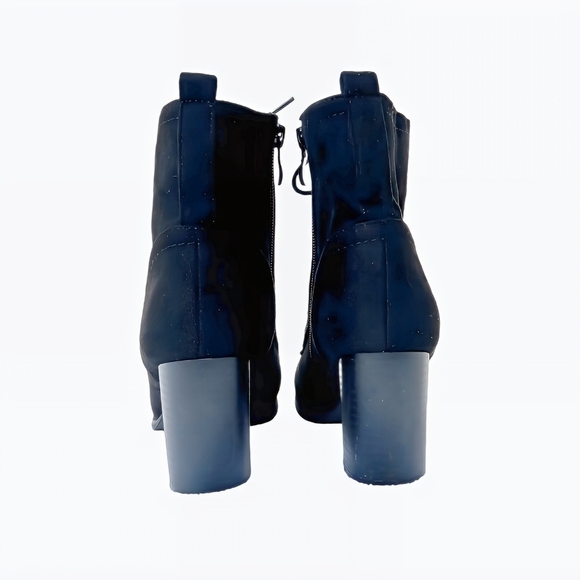 Brinley Co Birdie Combat Boots 6.5 Black Faux Suede Chunky Heel Lace-Up Mid-Calf - Picture 3 of 7